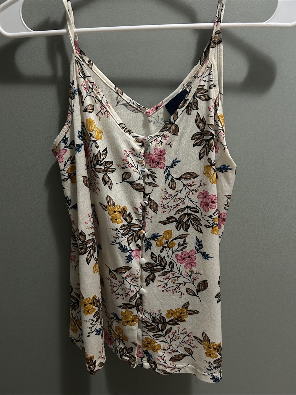 Daytrip Cream Floral Button-Front Cami with Pink & Yellow Blooms
